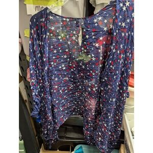lane Bryant sheer red white blue star one size shawl wrap cover up NWT